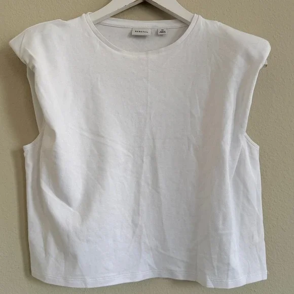 Babaton Aritzia White Shoulder Pad Sleeveless T-Shirt Cotton Tank Top Womens XS - Picture 1 of 11